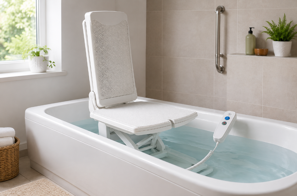 Electric bath lift in the bathtub Elektrischer Badelift in der Badewanne